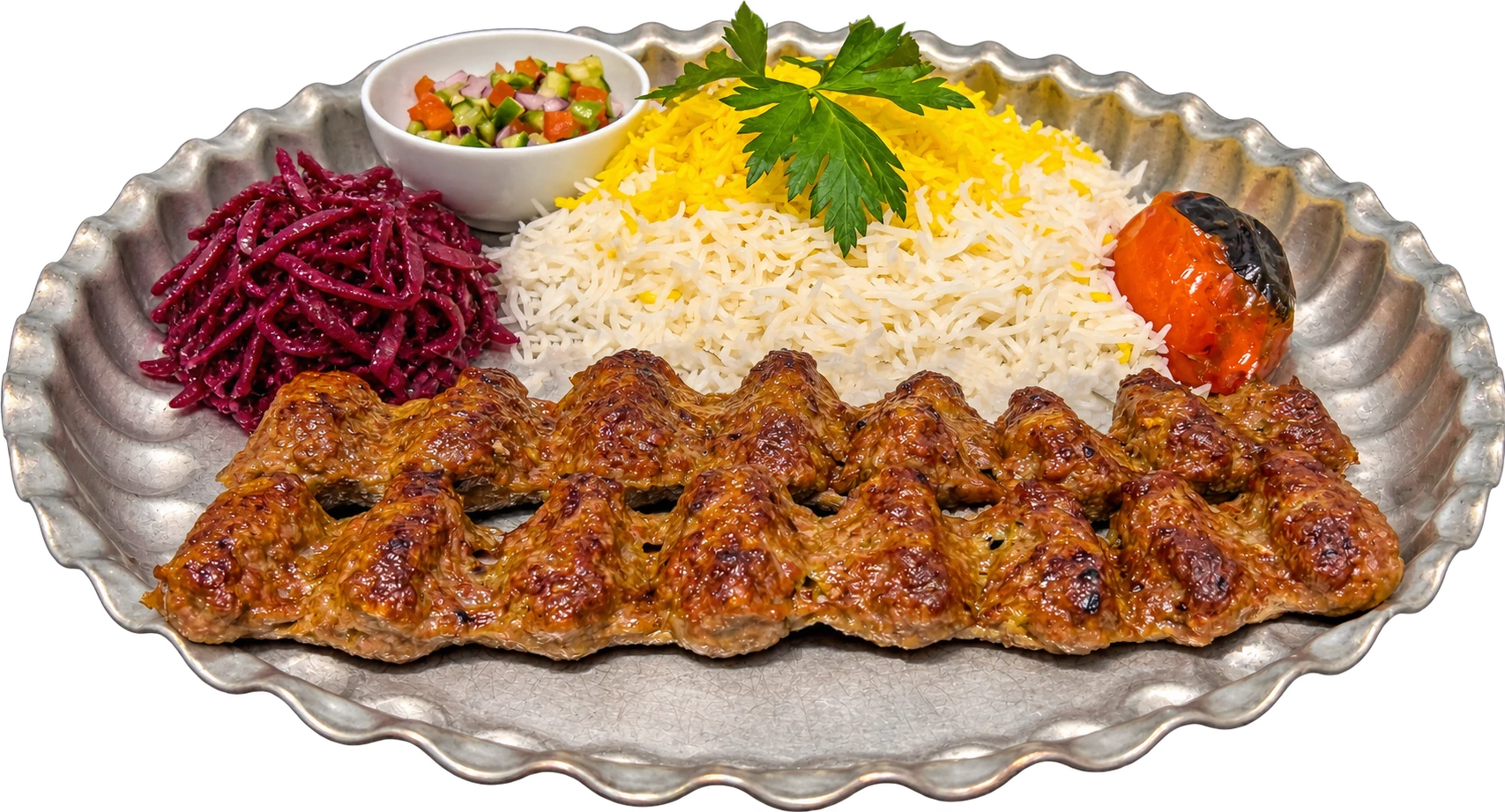 Kobideh med ris och tillbehör
